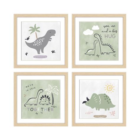 PRICES MAY VARY. 【Sturdy Frame】Polystyrene frames, durable and lightweight 【Size Guidelines】4 PCS 10x10" framed wall arts fit for a wall 60IN (1.5M) wide or above 【Cute Gift】A nice gift for a baby shower, suitable for either a baby girl or baby boy 【Considerate Package】Well packed in a strong and properly sized box 【Customer Service】Please feel free to reach out to us whenever you need 【Easy-to-hang】A metal hook attached to the backboard for easy hanging wall art for home decoration Dinosaur Nursery Theme, Art Prints For Kids, Nursery Room Decoration, Baby Nursery Wall Art, Playroom Nursery, Dinosaur Wall Art, Dinosaur Nursery, Green And Gray, Bedroom Playroom