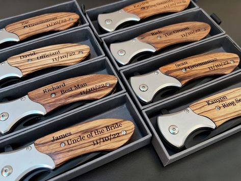 "📝 Pocket Knife for a Groomsman with a Gift box. 7.75\" opened length, 4.5\" closed length, 3.25\" blade length. Black STAINLESS STEEL 3MM Thick Blade. Great Knife for Hunting, Fishing, Camping, Outdoor, Hiking, Emergency, Work and Utility use. 🎁 Want to Leave a Lasting Impression for your Groomsmen? Our Personalized Groomsmen Knives are the Wedding Party Gift you have been looking for! The Groomsman Engraved Folding Knife will be a Unique Gift for your Groomsmen on your special day. Order the Proposal Wedding Favors now and give it as unforgettable Gifts for your Groomsmen! 🚚 FAST FREE SHIPPING: All orders typically ship the next business day. The Groomsman Gift is engraved in and shipped from the US and is made in China. 💯 100% SATISFACTION GUARANTEED Any issues with the product, ple Western Groomsmen Proposal, Groomsman Gifts Manly, Groomsmen Proposal Western, Western Wedding Groomsmen Gifts, Groomsmen Proposal Hunting, Fishing Groomsmen Gifts, Groomsmen Proposal Box Ideas, Western Groomsmen, Groomsmen Proposals