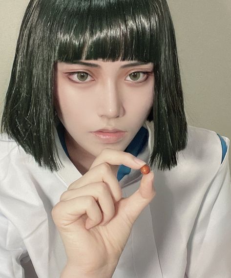 Studio Ghibli Makeup Look, Studio Ghibli Makeup, Ghibli Makeup, Rengoku Cosplay, Haku Cosplay, Realistic Cosplay, Chihiro Cosplay, Black Hair Makeup, Ghibli Characters