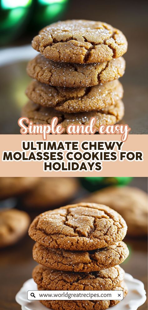 Discover the secret to the ultimate chewy molasses cookies that will steal the show at any holiday gathering. These cookies are perfectly spiced with ginger and cinnamon, creating a delightful aroma in your kitchen. With a soft and chewy texture, each bite melts in your mouth. Perfect for sharing, these cookies also make a wonderful gift for friends and family. Follow our simple recipe to create these classic treats that will have everyone asking for the secret behind your baking skills! Ginger Crisp Cookies, Ginger Spice Cookies, Spice Cookie Recipes, Soft Ginger Cookies, Chewy Ginger Cookies, Molasses Recipes, Ginger Cookie Recipes, Chewy Molasses Cookies, Christmas Cookie Recipes Holiday