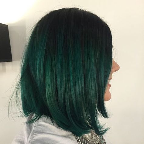 black to green ombre bob                                                                                                                                                     More Dark Ombre Hair, Black Hair Ombre, Dark Green Hair, Colourful Hair, Ombré Hair, Ombre Hair Color, Hair Inspo Color, Grunge Hair, Green Hair