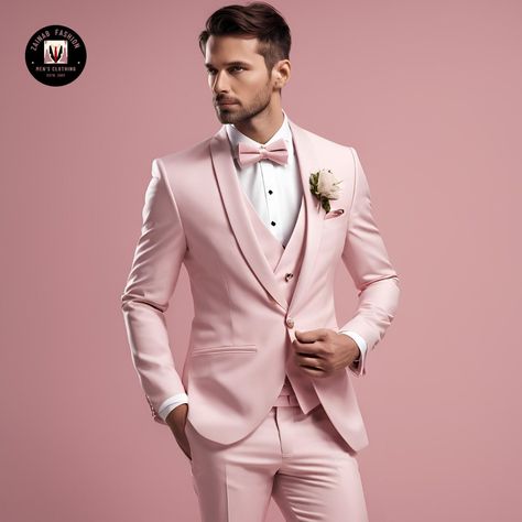 Modern Designer Light Pink 3  Piece Suit for Men - Stylish, Tailored, and Versatile - Tailored Suit- Bespoke For Men ZF Item Include (Coat+ Vest+ Pant) Fabric:- Imported, Premium Color:- Pink Color Vest and Lapel :- Pink Dry Clean Recommended The suit is for wedding, Party, Proms, and Many Occasions. We make the suit according to our Standard size chart, If you are not sure about your size/measurement,  please give your body measurement in inches, so we make perfect suit for you.  Jacket Measure Peach Tuxedo Wedding, Peach Tuxedo Men, Pink Mens Suit, Peach Tuxedo, Pink And White Suit, Classy Suits Men, Suit For Men Stylish, Elegant Suits Men, Light Pink Suit