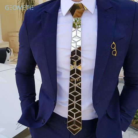 Glossy Gold Mirror Necktie Diamante Shape Slim Men Bling Accessory Wedding Night Club Singer DJ Fashion Show Party Tie Suits _ - AliExpress Mobile Dj Fashion, 1950s Jacket Mens, Cargo Jacket Mens, Fashion Show Party, Khaki Parka, Green Cargo Jacket, Indian Men Fashion, Designer Suits For Men, Fashion Suits For Men