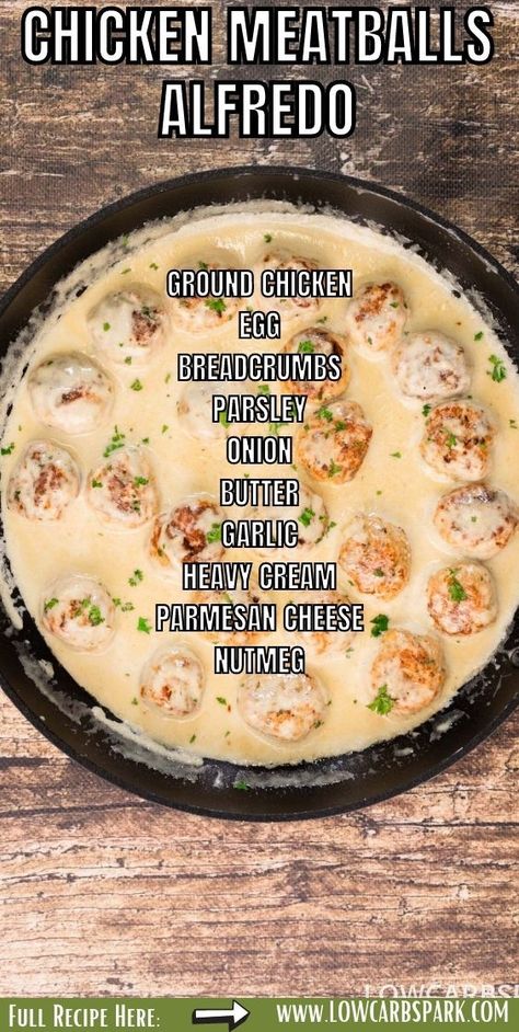 Meatballs Alfredo, Ground Chicken Meatballs, Meatball Recipes Crockpot, Chicken Meatball Recipes, Chicken Alfredo Recipes, Crock Pot Meatballs, Chicken Recipies, Ground Chicken Recipes, Alfredo Recipe