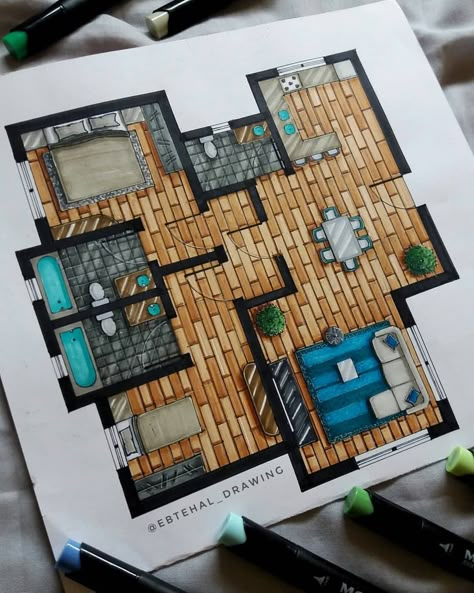 Layout Rendering, Sims Reference, Home Bedroom Ideas, Markers Drawing Architecture, Sketching Architecture, Sketchbook Architecture, Architecture Symbols, Interior Architecture Sketch, Interior Design Sketchbook