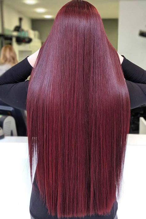 Very Long Red Hair, Long Cherry Red Hair, Different Red Hair Colors Shades, Deep Cherry Red Hair Burgundy, Dark Red Long Hair, Red Hair Ideas For Brunettes, Cool Red Hair Color, Cool Tone Red Hair, All Red Hair