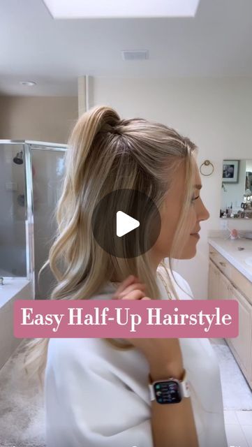 Courtney Bonzi on Instagram: "Save this hairstyle 🥰 Another easy half-up hairdo that you can wear from day to night! Let me know below if you try this look 👇 . . . #hair #hairtutorial #hairaccessories #hairstylist #hairstyle #reels #reelsinstagram #newreels #newreel #viralvideos #viralreels #viral #halfupstyle #halfupdo #easyhairstyles #easyhairstyle #easyhairtutorial" Easy Wedding Guest Half Up, Quick Cute Updos For Work, Easy Half Up Half Down Hair Casual, Easy Hairdos For Fine Hair, Half Updo Fine Hair, Half Updo For Fine Hair, Half Up Half Down Hairstyles Casual, Fine Hair Half Up Half Down, Half Ponytail Tutorial