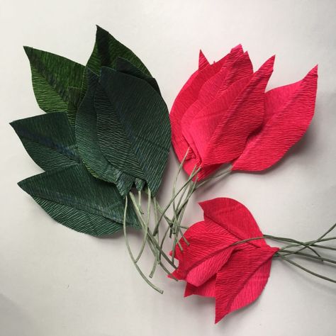 Crepe paper Poinsettia – a Christmas gift from the heart - The Paper Heart Crepe Paper Poinsettia, Paper Poinsettia, Crepe Paper Flowers Tutorial, Poinsettia Plant, Christmas Wreath Craft, Christmas Crafts Diy Projects, How To Make Crepe, Christmas Decorations Garland, Felt Christmas Decorations