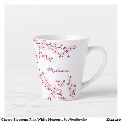 Cherry Blossom Mug Painting, Cherry Blossom Mug, Mug Painting, Diy Mug Designs, Cherry Flowers, Japan Spring, Pink Mug, Diy Mugs, Mug Art