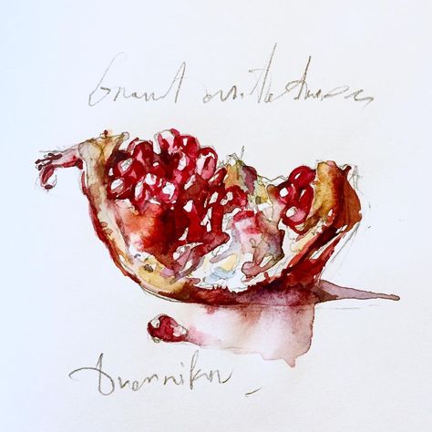 Watercolour Pomegranate, Konstantin Dvornikov, Pomegranate Watercolor, Watercolor Still Life, Fruit Watercolor, Watercolor Blog, Draw Illustration, Watercolor Fruit, Watercolor Journal