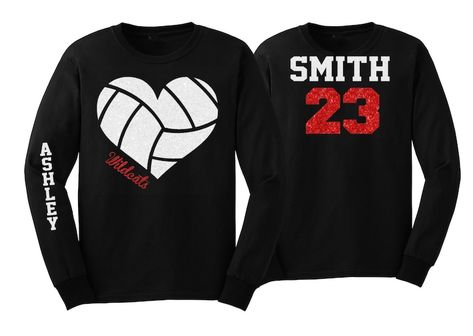 Custom Volleyball Shirts, Volleyball Spirit Wear, Volleyball Shirts Designs, Volleyball Tshirt Designs, Glitter Football Shirts, Sports Shirts Ideas, Volleyball Heart, Volleyball T Shirt Designs, Custom Volleyball