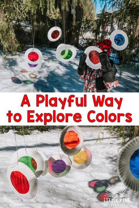 Take these DIY color viewers outdoors for a fun color activity! Kids can look through them and watch snow and clouds magically change colors. They look adorable hanging from a tree and and the color reflections are beautiful against the snow! Color Activities For Toddlers, Color Activity, Outdoor Learning Activities, Outdoor Activities For Toddlers, Forest School Activities, Winter Activities Preschool, Winter Play, Fun Indoor Activities, Preschool Colors