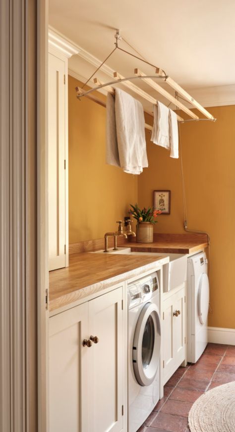 Room Ideas Creative, Utility Room Ideas, Yellow Laundry Rooms, Victorian Country House, Blue Cupboards, Devol Kitchens, Room London, Laundry Room Inspiration, Small Laundry Rooms