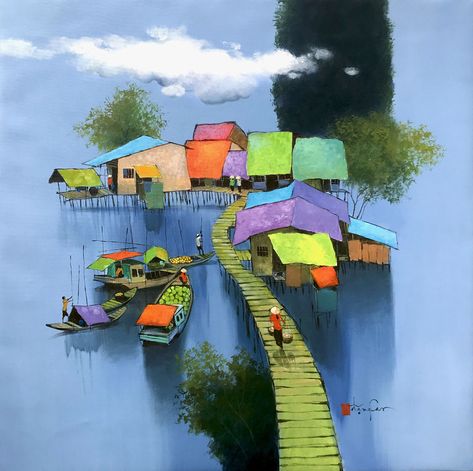 Francisco Ribeiro on Twitter: "Art by Dang Can,… " Vietnam Painting, Vietnam Art, Asian Painting, Artist Palette, Landscape Art Painting, Puzzle Art, Landscape Artist, Colorful Landscape, Artist Websites