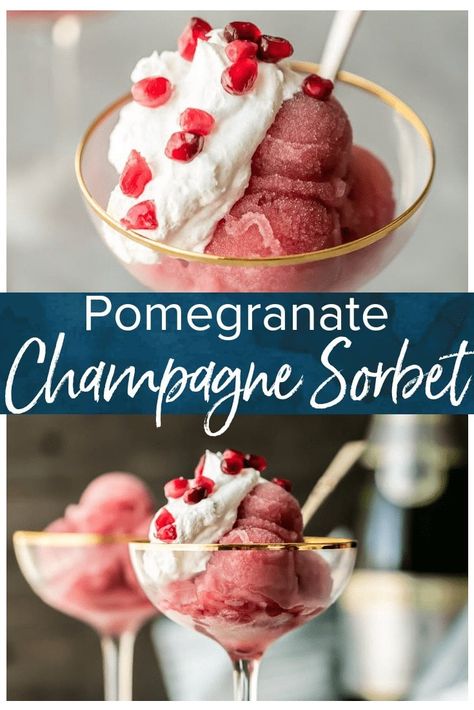 Pomegranate Champagne Sorbet is an easy sorbet recipe perfect for New Year's Eve, Christmas, and the holidays! Isn't it so pretty and festive? This pomegranate sorbet is a classy treat for the season! Champagne Sorbet, Hemgjord Glass, New Years Eve Dessert, Champagne Cupcakes, Pink Desserts, Mango Sorbet, Boozy Desserts, New Year's Eve Recipes, Party Dips