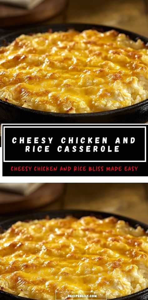 I absolutely love this Cheesy Chicken and Rice Casserole! It's the perfect comfort food that brings the family together. Made with tender chicken, creamy rice, and topped with golden, melted cheese, this dish is as easy to prepare as it is delightful to eat. Whether it’s a weeknight dinner or a cozy gathering, this recipe is sure to impress! Cheesy Chicken And Rice Skillet, Cheesy Chicken Over Rice, 2025 Recipes, Cheesy Chicken And Rice Casserole, Chicken And Rice Casserole Recipe, Cheesy Chicken And Rice, Chicken Over Rice, Cozy Gathering, Chicken And Rice Casserole