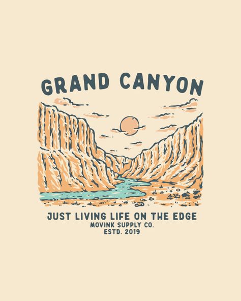 Vintage Grand Canyon National Park Illustration by Movink Graphic Studio National Park Graphic Design, National Park Illustration, Park Illustration, Graphic Studio, Mountain Drawing, Mountain Illustration, Grand Canyon National Park, Drawn Illustration, Portfolio Design