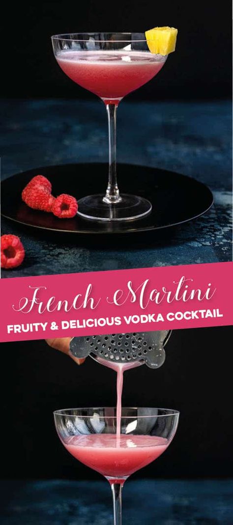 The French Martini is a fruity flavoured vodka martini that has got to be part of your cocktail repertoire! Fruit Martini Recipe, Popular Martinis, Fruity Martini Recipes, Chambord Martini, Bachelorette Drinks, Fruity Martini, French Martini Recipe, Winter Vodka Cocktails, French Drinks