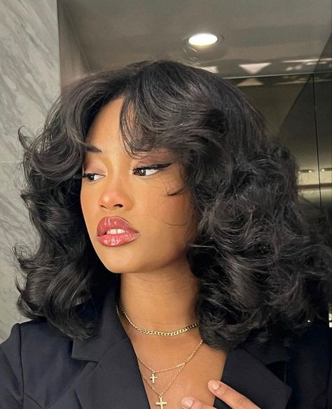 Long Hairstyles With Bangs Black Women, Shaggy Haircut Black Women, Black Woman 70s Hair, Sew In Hairstyles Sza, Layered Lob Black Women, Hair Shrinkage Before And After, Short Layered Haircuts For Black Women, Prom Hairstyles Black People, C Part Wig