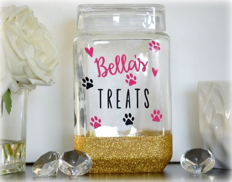 Dog Treat Holder, Dog Treat Container, Glass Cookie Jars, Glitter Jars, Dog Treat Jar, Treat Jar, Treat Jars, Stuffed Animal Storage, Treat Holder