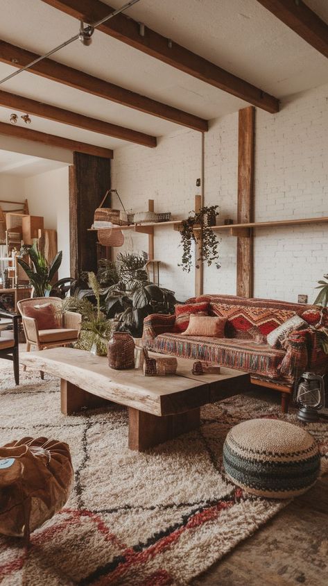 Elevate your space with 17 stylish and cozy boho living room ideas. Blend eclectic patterns, soft furnishings, and greenery to create a tranquil, lived-in look that embodies bohemian charm and relaxation. Desert Room, Rustic Living Room Ideas, Living Room Design Styles, Cozy Boho Living Room, Boho Living Room Ideas, Cozy Boho, Cozy Rugs, Natural Aesthetic, Rustic Living