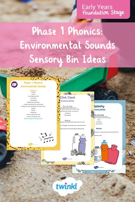 This pack includes phonics ideas for EYFS and items to include in a Letters and Sounds Phase 1 Phonics Sounds-themed sensory bin or sensory tray. The items suggested in this tray are chosen because they reflect sounds heard in everyday life. Children will love to learn through making sound with everyday objects. Phase 1 Phonics Activities Eyfs, Phonics Phase 1, Phase 1 Phonics, A Letters, Phonics Ideas, Sensory Bin Ideas, Sensory Play Toddlers, Sensory Tray, Early Years Foundation Stage