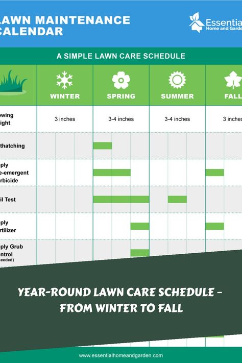 Year-Round Lawn Care Schedule – From Winter To Fall Yard Maintenance Schedule, Garden Maintenance Tips, Lawn Fertilizer Schedule, Lawn Maintenance Schedule, Winter Lawn Care, Perfect Yard, Common Lawn Weeds, Lawn Care Schedule, Lawn Leveling