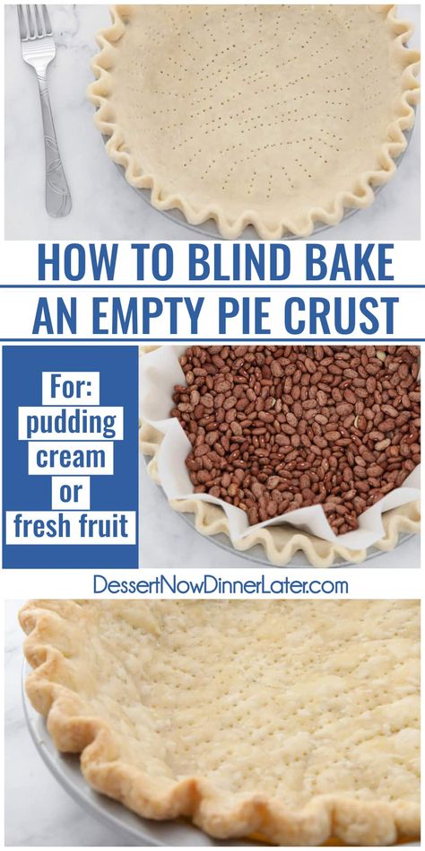 This photo tutorial will teach you how to blind bake pie crust without weights or shrinking. Use for cream pies, fresh fruit tarts, pudding pies, or any other soft-filling pie like lemon meringue. How To Keep Pie Crust From Shrinking, Pie Crust With Shortening, Blind Bake Pie Crust, Pie Crust Dessert, Easy Pies, Diy Pie, Pie Crust Uses, Fresh Fruit Tart, Fruit Tarts