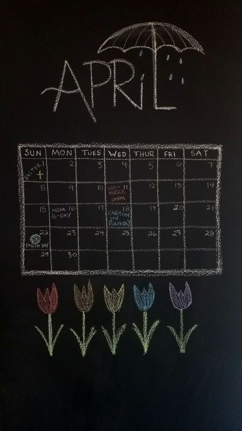 April Calendar Ideas White Board, April Chalkboard Calendar Ideas, April Chalkboard Art, April Calendar Ideas, Chalk Calendar, Whiteboard Ideas, Calendar Doodles, Calendar Decal, Diy Chalkboard Sign