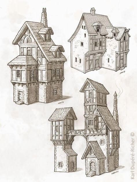 Croquis Architecture, Fantasy Buildings, Planet Coaster, Building Sketch, Architecture Sketches, Building Drawing, Fantasy Architecture, Medieval Houses, Architectural Presentation