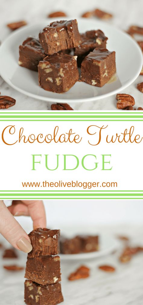 This Chocolate Turtle Fudge is so easy to make and is full of creamy caramel and chunks of pecans. A perfect make-ahead treat for your Holiday guests! #ChristmasFudge #FudgeRecipe #ChocolateFudge #TurtleFudge Turtle Fudge Recipe, Turtle Fudge, Turtle Candy, Best Fudge Recipe, Chocolate Turtle, Season Recipes, Nutella Fudge, Fit Recipes, Christmas Fudge