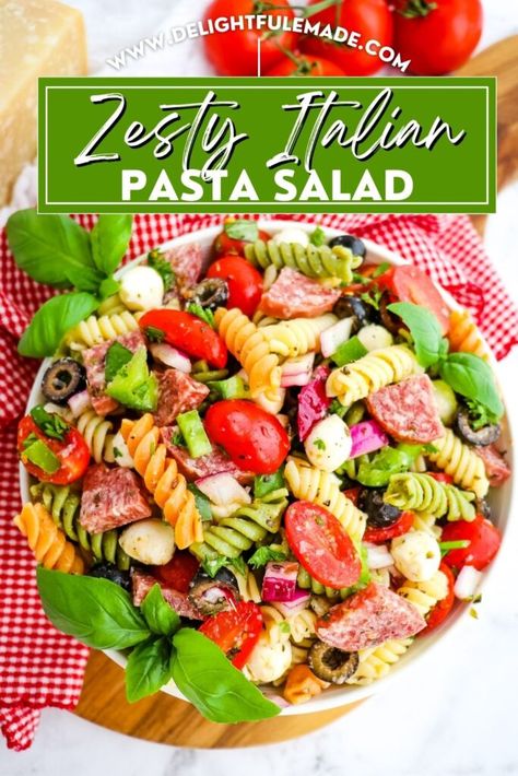 Tri Color Pasta Salad Italian Dressing, Color Pasta Salad, Salad Recipes Creamy, Easy Salads Recipes, Zesty Italian Pasta Salad, Tri Color Pasta Salad, Chicken And Pasta Recipes, Italian Dressing Pasta Salad, Holiday Appetizer Recipes