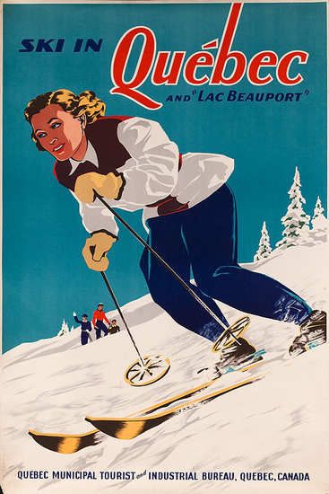 vintage ski poster. Ski in Quebec and Lac Beauport ca 1940s Vintage Ski Posters, Ski Print, Ski Shirts, Etiquette Vintage, Retro Ski, Ski Posters, Sport Poster Design, Vintage Blog, Ski Season