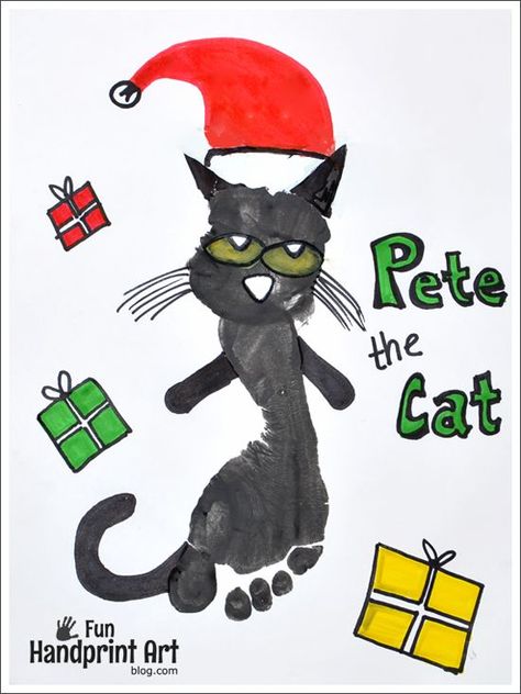 Footprint Pete the Cat Craft - Pete the Cat Saves Christmas Pete The Cat Handprint Craft, Pete The Cat Craft, Pete The Cat Saves Christmas, Christmas Footprint Crafts, Christmas Footprint, Print Crafts, Cat Footprint, Footprint Craft, Footprint Crafts