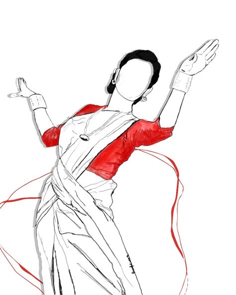 A Bihu Dancer from Assam #bihudancer #asaam #Bihu Bihu Drawing Ideas, Bihu Assam Painting, Bohag Bihu Drawing, Magh Bihu Drawing, Bihu Dance Drawing, Assam Illustration, Bihu Assam Dance, Bihu Drawing, Imp Drawing