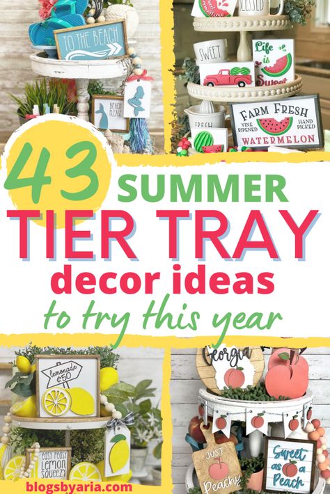 3 Tier Stand Decor, Summer Tiered Tray Decor Ideas, Tier Tray Decor Ideas, Tiered Tray Decor Ideas, Summer Tiered Tray Decor, Tray Decor Ideas, Farmhouse Summer Decor, Three Tier Tray, Patriotic Tiered Tray