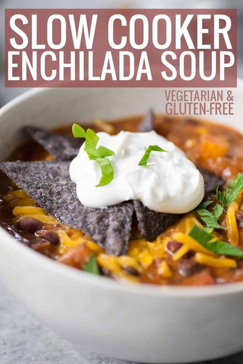 Enchilada Soup Crockpot, Vegetarian Enchilada, Amazing Vegetarian Recipes, Vegan Slow Cooker Recipes, Slow Cooker Enchiladas, Vegetarian Enchiladas, Vegan Slow Cooker, Vegan Party Food, Slow Cooker Vegetarian