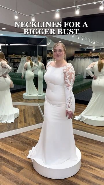 Fantasy Bridal▪Utah📌SLC on Instagram: "Wedding dresses for a bigger bust #weddingdressshopping #weddingdress #weddingtok #weddingdressinspo #curvybride" Wedding Dress Big Bust, Wedding Gown For Chubby Brides, Dresses For Big Bust, Dress For Chubby, Curvy Wedding Dress, Curvy Wedding, Plus Wedding Dresses, Big Wedding Dresses, Bride Dress Simple