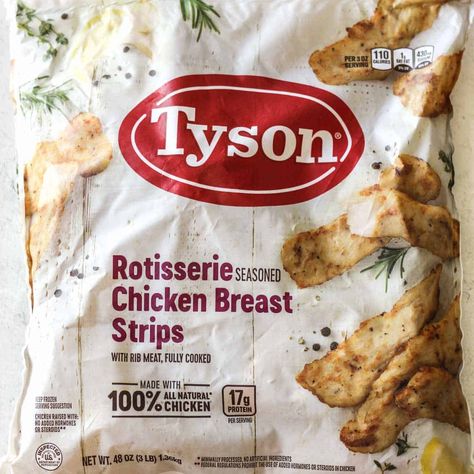 Tyson rotisserie chicken breast strips in air fryer Grilled Chicken Strips Recipes, Chicken Breast Strips Recipes, Seasoned Chicken Breast, Grilled Chicken Strips, Frozen Chicken Recipes, Chicken Strip Recipes, Rotisserie Chicken Breast, Chicken Protein, Lean Cuisine