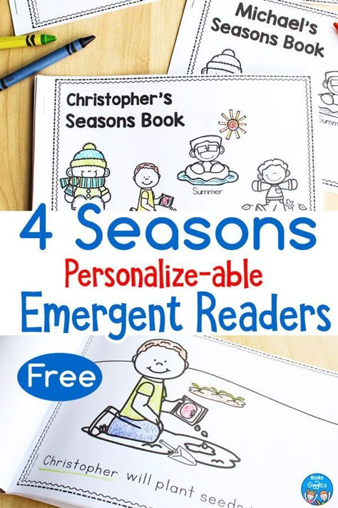 Free printable emergent readers about the 4 seasons - you can edit the names on these so each child has their own! via @booksandgiggles Free Emergent Readers Printables, Kindergarten Seasons, Emergent Readers Free, Preschool Seasons, Seasons Kindergarten, Kindergarten Standards, Earth Cycles, Preschool Weather, Print Awareness