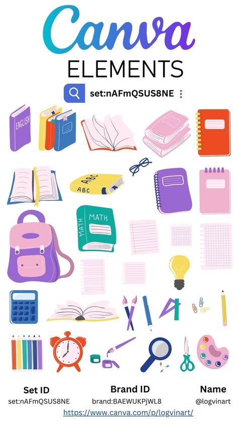 Back to school - canva elements plannerlovers Canva School Elements, Canva Inspiration, English Abc, Canva Codes, Canva Hacks, Canva Keywords, Facebook Post Design, Keyword Elements Canva, Graphic Shapes Design