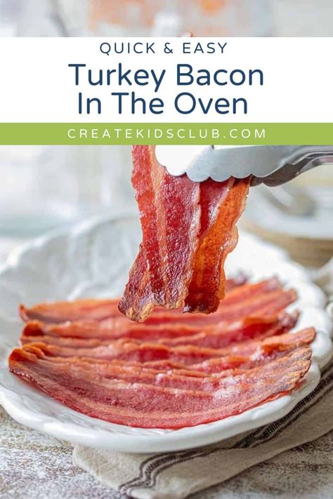 Learn how to cook turkey bacon in the oven perfectly every time in just a few simple steps. Use turkey bacon as is or in recipes. Turkey Bacon In Oven, Turkey Bacon In The Oven, Turkey Bacon Recipes, Cooking Turkey Bacon, Bacon Recipes For Dinner, Bacon In The Oven, Pork Bacon, Fried Turkey, Overnight Oat