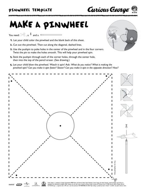 Pinwheels | Kids Coloring Pages | PBS KIDS for Parents Pinwheel Craft, George Kids, Bilingual Teaching, Body Preschool, Weather Theme, K Crafts, Thanksgiving Preschool, Kids Coloring Pages, School Pencils