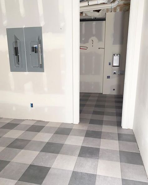 Gingham Tile Bathroom, Gingham Floor Tile, Plaid Tile Floor, Gingham Tile, Diy Tiles, Future Farmhouse, Lake Kitchen, Berkeley Homes, Storage Rooms