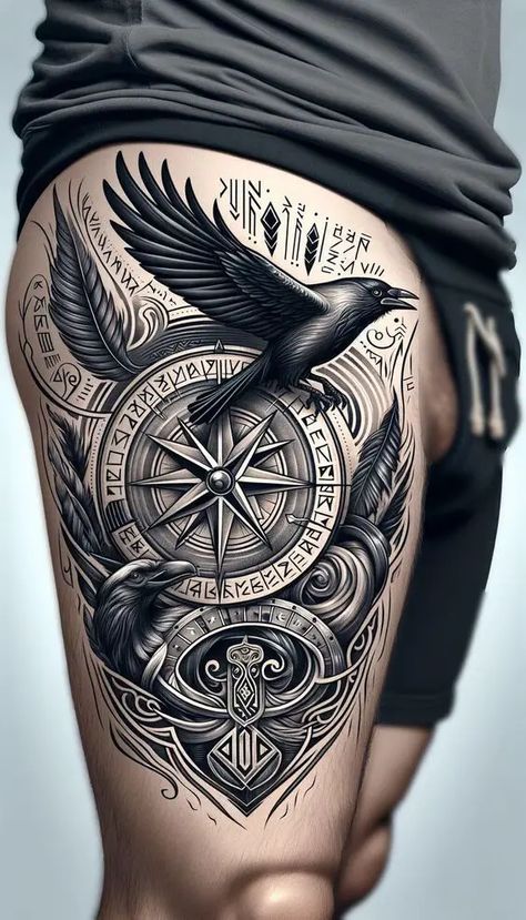 Trendsetting Compass Tattoos for Men: Nautical Designs & Symbolism Compass Tattoos For Men, Viking Compass Tattoo, Art Meaning, Small Compass Tattoo, Compass Tattoo Men, Thigh Tattoo Men, Compass Tattoos, Best Compass, Compass Rose Tattoo