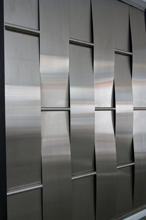 Stainless Steel Wall Panels Images Stainless Steel Facade, Steel Factory, Architectural Wall, Stainless Steel Panels, Abstract Concept, Music Rooms, Chef's Kitchen, Stainless Steel Lighting, Stainless Steel Wall