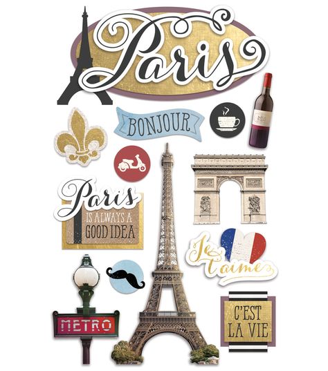 French Theme, Paper House, 3d Stickers, Travel Stickers, Scrapbooking Embellishments, Scrapbook Embellishments, Travel Scrapbook, Aesthetic Stickers, Journal Stickers