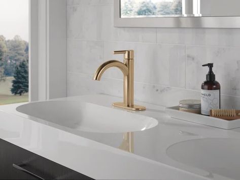 Delta Nicoli Single Hole Bathroom Faucet with Drain Assembly - Wayfair Canada Brass Bathroom Faucet Single Hole, Delta Nicoli, Delta Faucets Bathroom, Brass Bathroom Faucets, Plastic Pop, Bath Collection, Single Handle Bathroom Faucet, Single Hole Bathroom Faucet, Delta Faucets