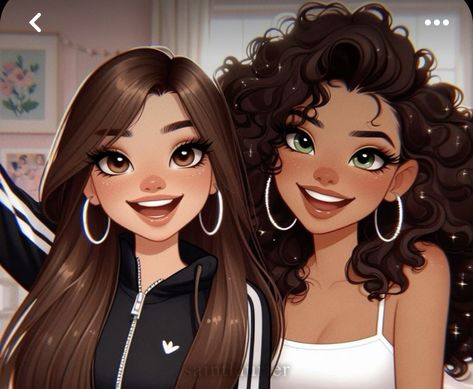 Bff Profile Pictures, Bff Cartoon, Bffs Aesthetic, Bad Dresses, Friends Illustration, Black Couple Art, Bff Drawings, Disney Princess Fashion, Girl Friendship