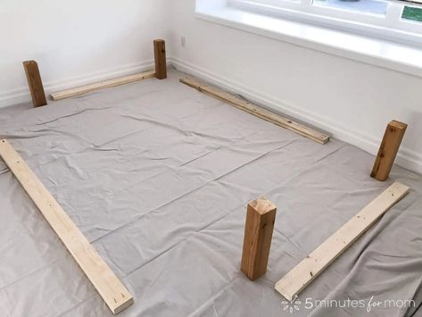 Elevated Bed Frame Diy, Diy Bed Frame Easy How To Build, Diy Mattress Frame, Build A Full Size Bed Frame, Bed Frame Wood Diy, Wood Bed Frame Diy How To Build, Easy Diy Platform Bed Frame, Queen Size Platform Bed Diy, How To Build A Platform Bed